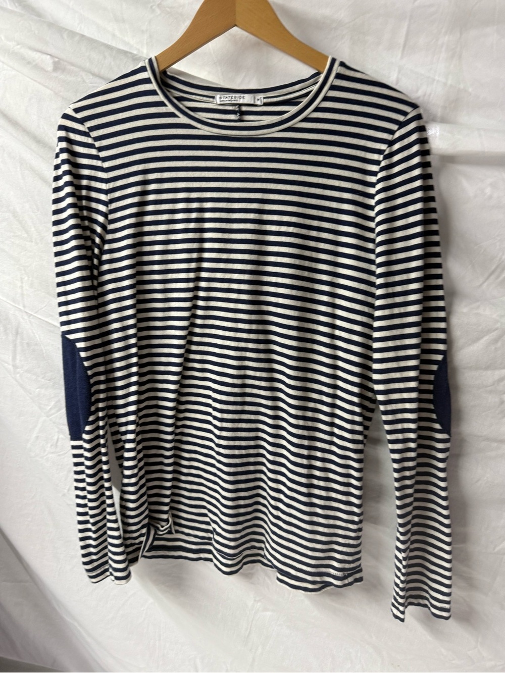 Stateside Striped Long-Sleeve Crewneck Shirt - Navy & White size medium
